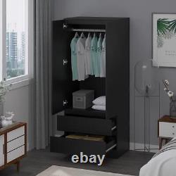 Matt Black Modern Scandinavian Style 2 Door 2 Large Drawer Combination Wardrobe