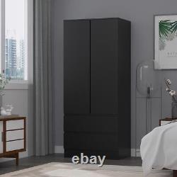 Matt Black Modern Scandinavian Style 2 Door 2 Large Drawer Combination Wardrobe