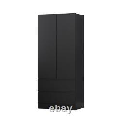 Matt Black Modern Scandinavian Style 2 Door 2 Large Drawer Combination Wardrobe