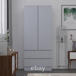 Matt Grey Scandinavian Style 2 Door & 2 Drawer Large Deep Combination Wardrobe