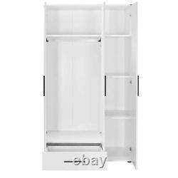 Matt White 3 Door Triple Wardrobe with Hanging Rail Large Drawer and Shelves