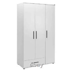 Matt White 3 Door Triple Wardrobe with Hanging Rail Large Drawer and Shelves