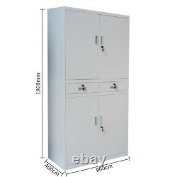 Metal Cabinet 4 Doors 2 Drawers Lockable Locker Lab Office File Large Cabinet