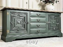 Mid Century Large Solid Oak Green Sideboard Kitchen Dresser Showhome
