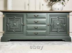 Mid Century Large Solid Oak Green Sideboard Kitchen Dresser Showhome