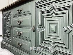 Mid Century Large Solid Oak Green Sideboard Kitchen Dresser Showhome