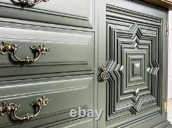 Mid Century Large Solid Oak Green Sideboard Kitchen Dresser Showhome