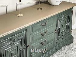 Mid Century Large Solid Oak Green Sideboard Kitchen Dresser Showhome