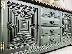 Mid Century Large Solid Oak Green Sideboard Kitchen Dresser Showhome