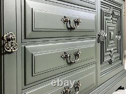 Mid Century Large Solid Oak Green Sideboard Kitchen Dresser Showhome