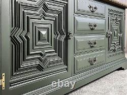 Mid Century Large Solid Oak Green Sideboard Kitchen Dresser Showhome