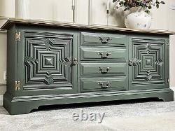Mid Century Large Solid Oak Green Sideboard Kitchen Dresser Showhome