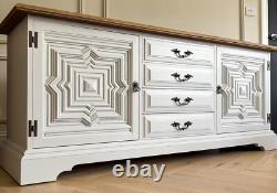 Mid Century Large Younger Solid Oak Green Sideboard Kitchen Dresser Showhome