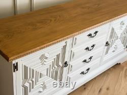 Mid Century Large Younger Solid Oak Green Sideboard Kitchen Dresser Showhome