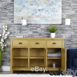 Milan Oak Sideboard Large 3 Door 3 Drawer Cabinet Rustic Medium Wood Tone
