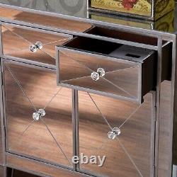 Mirage Mirrored Cabinet Sideboard 2 Drawers 2 Doors Storage Large Mirror Cabinet