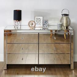 Mirrored Chest of Drawers, Seville 6 Large Storage Drawers 125cm x 72.5 x 40cm