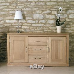 Mobel Solid Oak 2 Door 3 Drawer Large Sideboard Wide Wooden Storage Cabinet