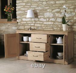 Mobel Solid Oak 2 Door 3 Drawer Large Sideboard Wide Wooden Storage Cabinet