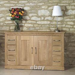 Mobel Solid Oak 2 Door 6 Drawer Large Sideboard Wide Wooden Storage Cabinet