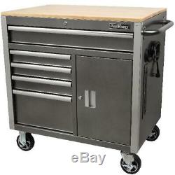 Mobile Tool Chest Workbench 5-Drawer 1-Door Cabinet Wooden Top Work Surface 36