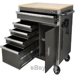 Mobile Tool Chest Workbench 5-Drawer 1-Door Cabinet Wooden Top Work Surface 36