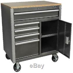 Mobile Tool Chest Workbench 5-Drawer 1-Door Cabinet Wooden Top Work Surface 36