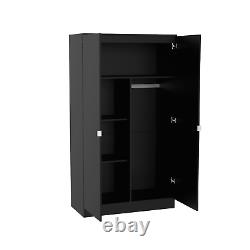 Modern Black 3 Piece Bedroom Set Large 2 Door Wardrobe Set Chest Drawers Bedside