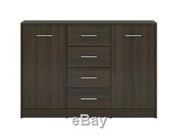 Modern Dark Wenge Effect Large Sideboard Storage Cabinet 2 Doors 4 Drawers Nepo