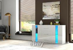 Modern High Gloss Sideboard Cabinet Cupboards FREE LED White With Drawers Doors