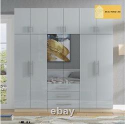 Modern LARGE 6 door top box in HIGH GLOSS GREY, fitment mirrored wardrobe