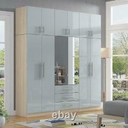 Modern LARGE 6 door top box in HIGH GLOSS GREY, fitment mirrored wardrobe