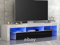 Modern Large 2 Drawers TV Unit Stand Cabinet High Gloss Door Matt Body LED light