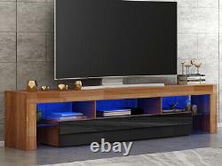 Modern Large 2 Drawers TV Unit Stand Cabinet High Gloss Door Matt Body LED light