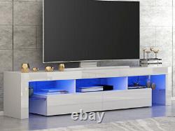 Modern Large 200cm TV Unit Cabinet Stand High Gloss Door 2 Drawer FREE LED Light