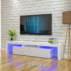 Modern Large 200cm TV Unit Cabinet Stand High Gloss Door 2 Drawer FREE LED Light