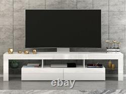 Modern Large 200cm TV Unit Cabinet Stand High Gloss Door 2 Drawer FREE LED Light