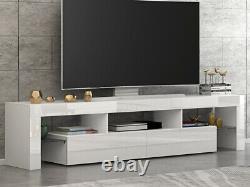 Modern Large 200cm TV Unit Cabinet Stand High Gloss Door 2 Drawer FREE LED Light