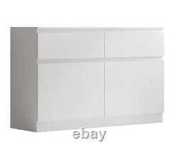 Modern Large Sideboard 3 Drawers, 2 Doors, Marble, White