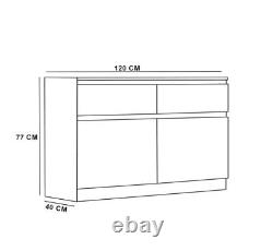 Modern Large Sideboard 3 Drawers, 2 Doors, Marble, White