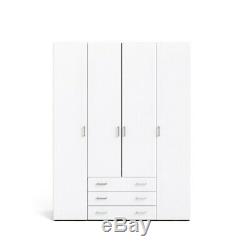 Modern Large White 4 Door Combi Wardrobe with 3 Drawers Bedroom Furniture Rail