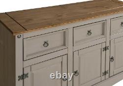 Modern Large Wooden Sideboard Rustic Grey Solid Wood Buffet Cabinet Drawer Doors