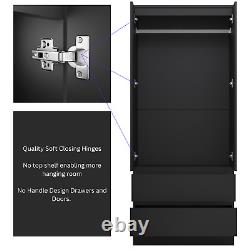 Modern Matt Black 2 Door Large 2 Drawer Scandinavian Style Combination Wardrobe