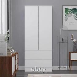 Modern Matt White 2 Door Large 2 Drawer Scandinavian Style Combination Wardrobe