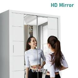 Modern Mirror Double/Triple Sliding Door Wardrobe Large Bedroom WHITE GREY BLACK