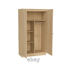 Modern Oak 3 Piece Bedroom Set Large 2 Door Wardrobe Set Chest Drawers Bedside