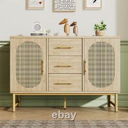 Modern Rattan Buffet Sideboard Cabinet Large Storage with 2 Doors and 3 Drawers