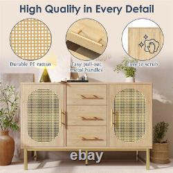 Modern Rattan Buffet Sideboard Cabinet Large Storage with 2 Doors and 3 Drawers