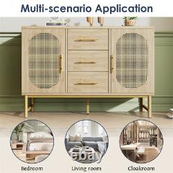 Modern Rattan Buffet Sideboard Cabinet Large Storage with 2 Doors and 3 Drawers