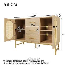 Modern Rattan Buffet Sideboard Cabinet Large Storage with 2 Doors and 3 Drawers